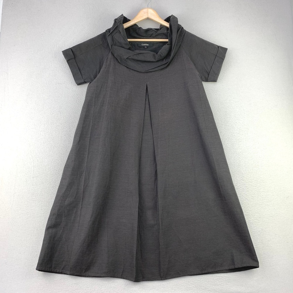 Cotélac Cowl Neck Mini Dress Women Size 1 Charcoal Gray A-Line Lagenlook Pockets